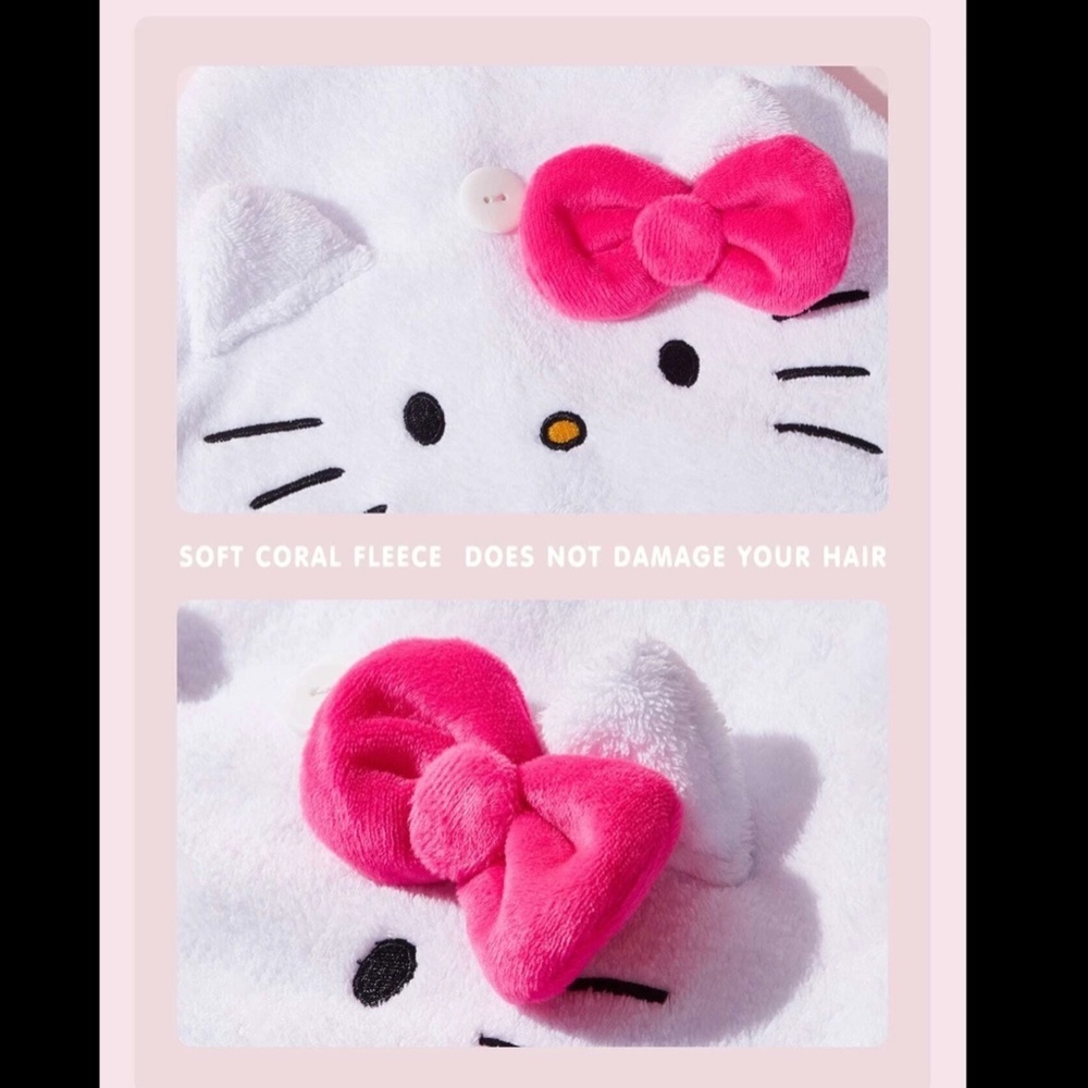 Hello Kitty Womens Girls Hair Drying Towel Pink Bow - Picture 4 of 5